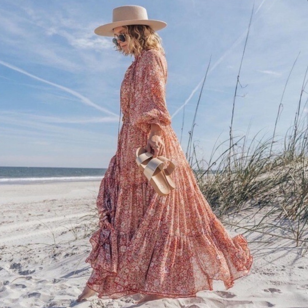 Free People Floral Maxi Dress in Coral Pink